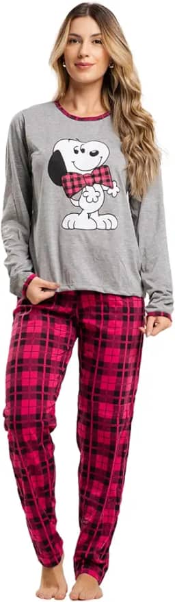 Pijama Longo Feminino de Inverno Confortável Blusa e Calça Noites Frias