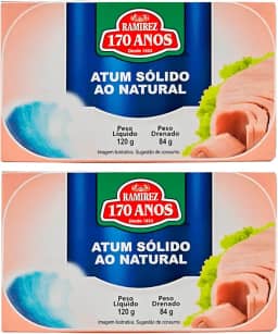 Atum Sólido em Lata Ramirez em Água ao Natural - Produto de Portugal - 2 Un 120g - Tampa Abre Fácil - Rico em Ômega 3
