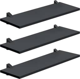 PRAT.K Kit com 3 Prateleiras Pretas 20x60cm – Suporte Preto, Compacto e Versátil (Concept)