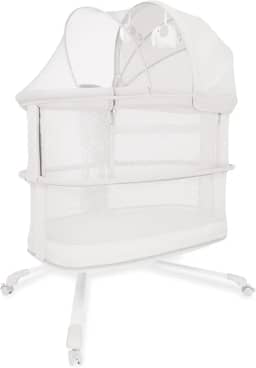 Mastela Berço Móvel Automático, 3 Alturas, Cinza Claro, com Balanço e Controle por App, Base com Rodas