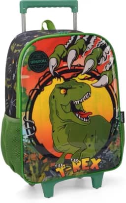 Mochila Escolar, Infantil, com Rodinha, Up4you, Dinossauro, Grande, Preta Luxcel