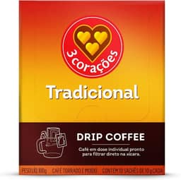 3 Corações Café Drip Coffee Tradicional - contém 10 unidades