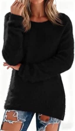 Camisolas femininas felpudas de lã gola redonda pulôver de manga comprida térmica macia plus size elástico inverno moda tops