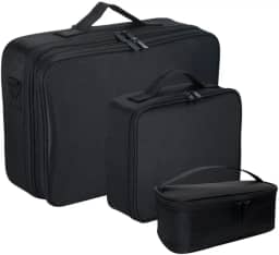 Kit 3 Maleta de Maquiagem Profissional Grande, Média e Pequena Preta com Divisórias BL-1110K