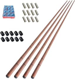4 Tacos Bar Sinuca Snooker Ipê 1.45m Kit Giz 10 Virolas