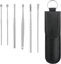 Kit de limpeza para orelhas aço carbono 6 peças com estojo conjunto de limpeza removedor de cera capa com fecho