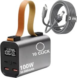 Power Bank 100W 30000mAh + Cabo USB-C/DC 3m Para Starlink Mini Antena Bateria Portátil Externa Potente Carregador Energia Celulares Notebooks Drones Caixa de Som Equipamentos de Alta Potência 10CLICK®