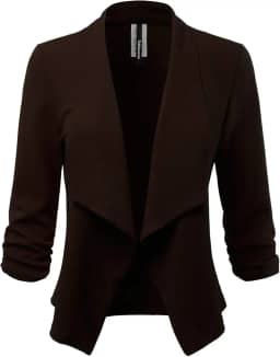 Blazer feminino elástico com manga 3/4 reunida (feito nos EUA)