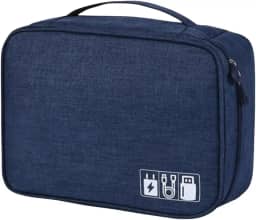 Bolsa Organizador de Cabos e Fios Acessórios Eletrónicos para Viagem a Prova de Água Estojo Necessaire Organizadora com Divisórias Multifuncional Carregadores Video Game Câmeras (Azul)