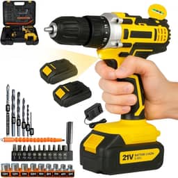 Furadeira e Parafusadeira de Impacto Sem Fio 21V com LED, 2 Baterias Recarregáveis Bivolt e 32 Acessórios - Maleta Completa para Uso Doméstico e Profissional