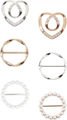 6 peças de clipes de anel de cachecol para mulheres, clipes de gravata para camiseta lenço de seda fivela de camisa, clipe de encaixe de camisa, roupas de metal modernas com nó de canto