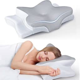 Travesseiro Ergonômica de Alívio de Dor no Pescoço com Memória, Ajustável e Resfriamento, Travesseiro Ortopédico para Dormir de Costas, Lado ou Barriga - Conforto, Suporte e Bem-estar (Cinza)