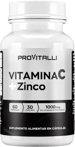 Vitamina C 1000mg + Zinco 29,59mg Por porção | ProVitalli | Dupla Ação Imunológica e Antioxidante | Reforço para Defesas do Corpo | Alta Absorção | 60 Cápsulas - 30 Porções