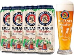 Kit 4 Cervejas Alemã Paulaner Weissbier Lata 500ml + Copo Prost
