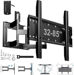 Suporte de Parede Multiarticulado Reforçado, TVs de 32'' a 85'' com Maior Comprimento de Braço, Com Tomada, Capacidade Máxima de 60 kg, Preto