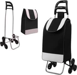 Carrinho de Compras Dobrável para Feira, Supermercado, Praia, Camping, com Rodas Triplas que Sobem Escadas, Reforçado, Suporta até 30kg, Fácil de Montar e Desmontar (Preto)