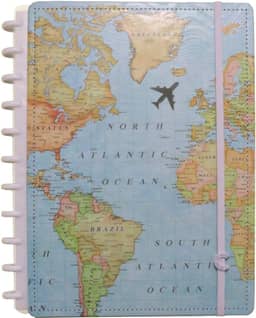 Caderno Inteligente, Grande, Mapa Mundi Azul, 215x280 mm, 80 folhas