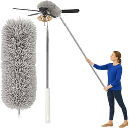 Espanador de Teto Telescópico Extensível Até 2,80 Metros de Microfibra Com Haste de Inox Para Limpeza de Teto, Persianas, Guarda Roupas,Escritório, Casa, Teias de Aranha.