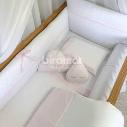 Kit Enxoval de Berço Bordado Dreams Poá de 10 Peças, Biramar Baby, Rosa