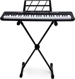 Kit Teclado Musical Kobe KB-150 BK Preto 5/8 61 Teclas Com Suporte em X e Fonte
