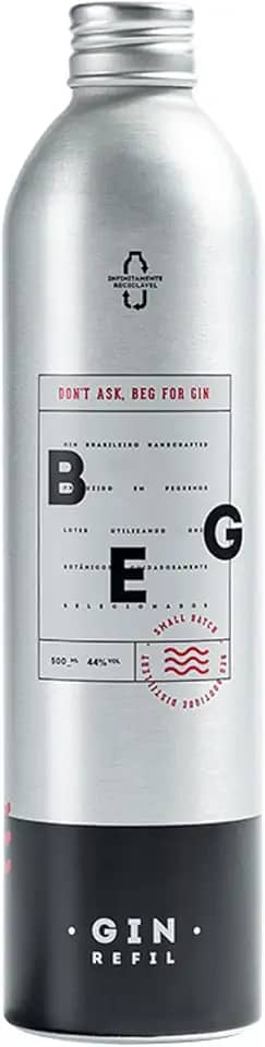 BEG - Brazilian Boutique Dry Gin 500ml - REFIL - Transporte Fácil e Custo Benefício - Final Seco e Levemente Picante - Segundo Lugar na Bartenders Spirits Awards - Estilo London Dry - Cítricos Equilibrados - Sustentabilidade e Versatilidade