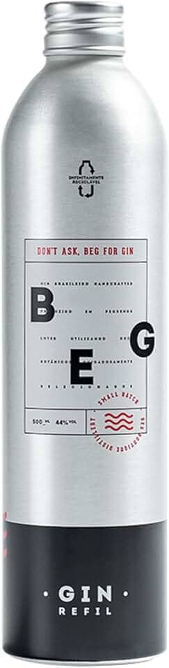 BEG - Brazilian Boutique Dry Gin 500ml - REFIL - Transporte Fácil e Custo Benefício - Final Seco e Levemente Picante - Segundo Lugar na Bartenders Spirits Awards - Estilo London Dry - Cítricos Equilibrados - Sustentabilidade e Versatilidade