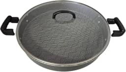 Tacho Panela Grande Disco de Arado Alumínio Antiaderente 40cm Com Tampa De Vidro (Preto)