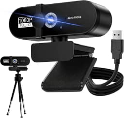 Webcam Full HD 1080P para Notebook com Microfone — Plug & Play USB, Ângulo Ajustável 360°, Tripé Incluso + Proteção de Privacidade — Ideal para Home Office, Streaming e Videochamadas (1080P)