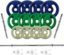 Kit 40Kg Anilhas Emborrachadas com Barras de 40cm e 1,50m