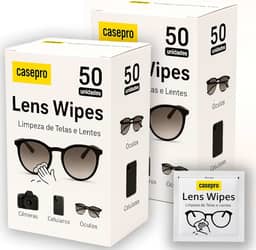 Combo 100 Lenços de Limpeza para Óculos, Lenços para Limpar Lentes, Embalados individualmente, Lens Wipes, Casepro