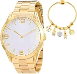 Relógio Feminino Analógico Rose Gold Maravilhoso a Prova D'Agua Super Leve com Pulseira Folheada a Ouro 18k com Pingentes Berloques Cheios de Emoções Lindo