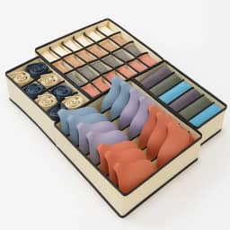 Combo 4 Organizadores de Gavetas para Roupas Íntimas, Meias, Sutiãs, Cuecas e Camisetas - Divisórias em Tecido Dobrável Praticidade para Gevetas e Armários (Bege)