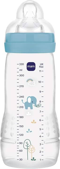 MAM Baby 1 Mamadeira Easy Active 330ml Com Formato Ergonômico e Fácil de Segurar para Crianças 4+ Meses com Bico de Silicone Skinsoft, Azul