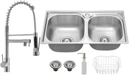 Kit Cuba Dupla Gourmet em Aço Inox + Torneira Gourmet Misturador Monocomando Vip Metal Cromado