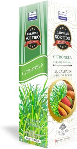 INCENSO CITRONELA + EUCALIPTO DARSHAN BOX 25 CAIXAS COM 8 VARETAS | 200 VARETAS TOTAIS | MIX 2 AROMAS