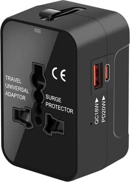 Adaptador de viagem, adaptador universal de viagem mundial tudo em um adaptador de tomada CA de parede carregador de parede com duas portas de carregamento USB para EUA UE Reino Unido AUS celular