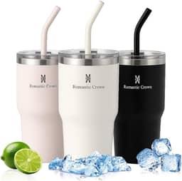 Romantic Crown Copo Térmico com Aço inoxidável Canudo e Tampa 591ml, Copos Garrafas Termico para viagem isolamento a vácuo,Caneca Termica Cafe,Água,Chá,Presente,Fitness (Creme-591ml)