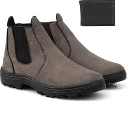 Bota Botina Chelsea Couro Camurça Confortável Dia A Dia Trabalho Segurança Ultra Leve + Carteira