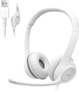 Headset com fio USB Logitech H390 com Almofadas Confortáveis, Controles de Áudio Integrado e Microfone com Redução de Ruído - Branco