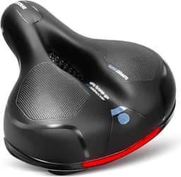 Selim Largo Assento de Bicicleta Confortável Gel Com 2 Amortecedores Fita Refletiva Selin Bike Banco Vazado Ergométrica