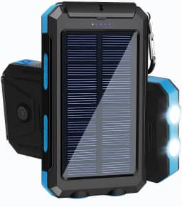 Power Bank Solar Portátil, 10000mAh, Preto, Carregamento Rápido, Bateria Solar com LED, USB Duplo, Resistente à Água IP4, para Smartphones e Dispositivos USB (Azul)