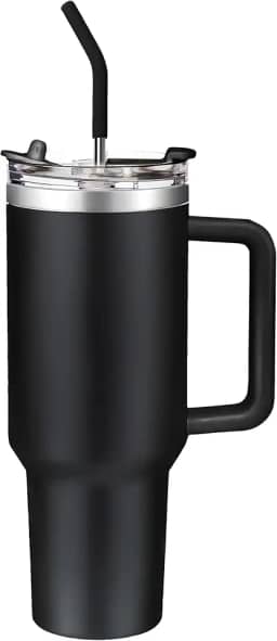 Copo Térmico com Alça 1200ml - Tampa com Canudo Inox Isotérmico, Preto Fosco