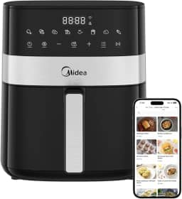 Midea Air Fryer Fritadeira 6L, 9 Menus Predefinidos, Tela de Toque LED, Desligamento Automático, Função IOT, 90% Menos Gordura, cesta Antiaderente e Prato Mais Crocante 127V/60Hz