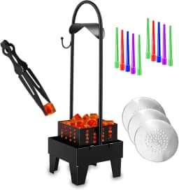 Cesta portátil de carvão para narguilé com pinças de carvão – recipiente de armazenamento de metal e suporte para acessórios de shisha (Cesto preto de 52,8 cm)