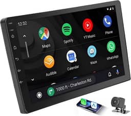 Multimidia Automotivo 9 Polegadas IPS, 2+32G, com Câmara de Marcha Atrás, para CarPlay e Android Auto, Visão Noturna AHD de Alta Definição, Compatível com Carros e Caminhões