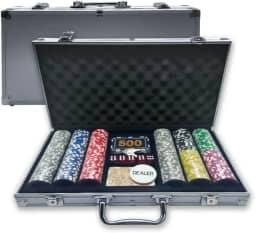 Kit Maleta Poker Com Fichas Holográficas Acrílicas Numeradas Para Jogo Pôquer 300 Peças Cores Vibrantes Cartas 5 Dados