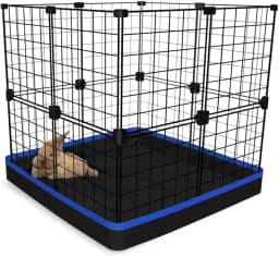 Cercado para Coelho Cachorro 60x60x60cm com Bandeja Higiênica Tapete Impermeável Fácil de Limpar Pet Pequeno Porte (Tela Branca e Tapete Laranja)