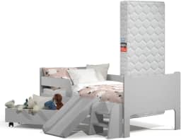 Mini Cama Sonho Kid's Infantil Montessoriana Cinza Com Colchão