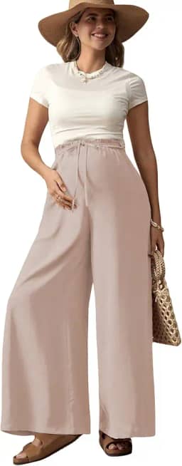 Calça feminina de gestante com nó frontal elástica cintura alta perna larga para gravidez