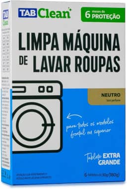 Limpa Maquina de Lavar Roupas em Tabletes/Pastilhas TabClean cx c/ 06 unidades de 30g (180g) para todos os tipos de Maquinas de Lavar Roupas (concentrado) 6 meses de higienização (NEUTRO)